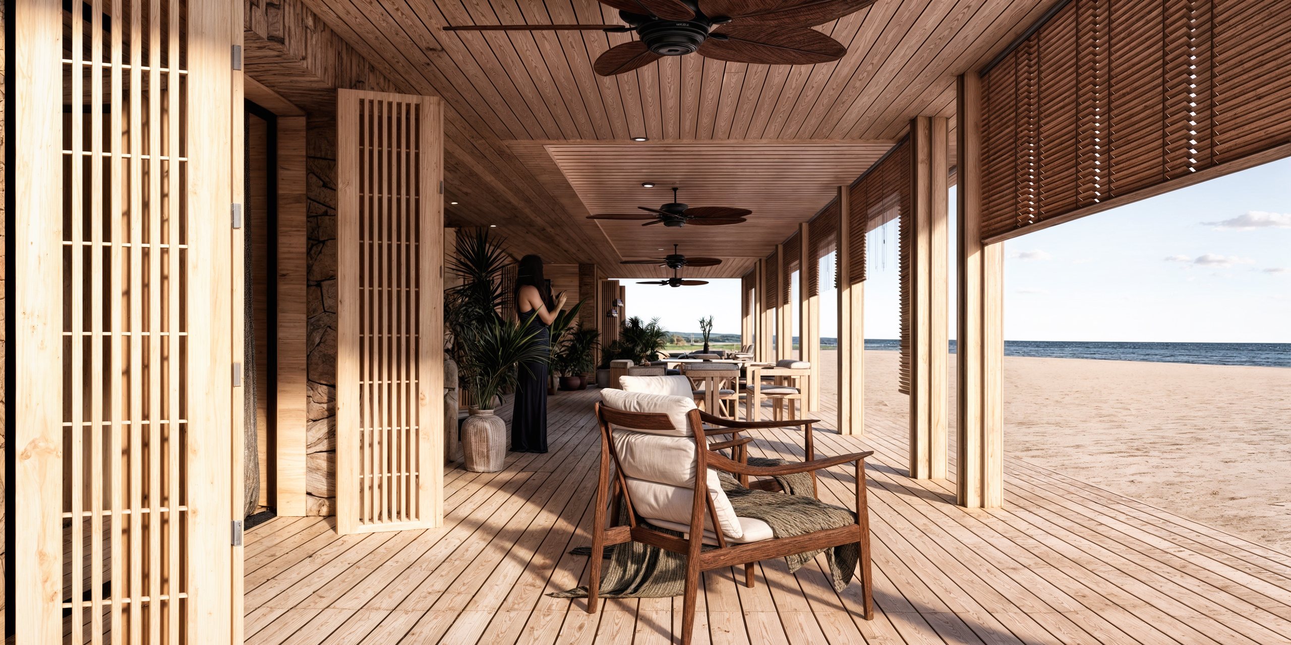 Detail: the timber ceiling of the terrace